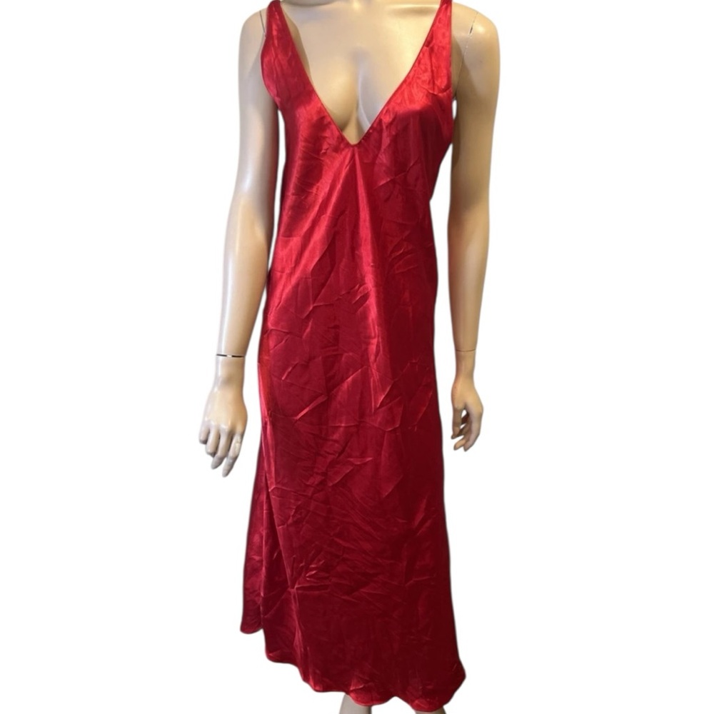 Red Satin V-Neck Slip Dress